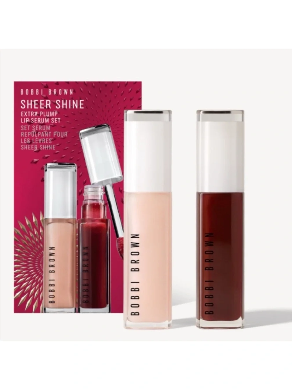 Bobbi Brown Sheer Shine Lip Serum Set - Deep Red & Clear Gloss